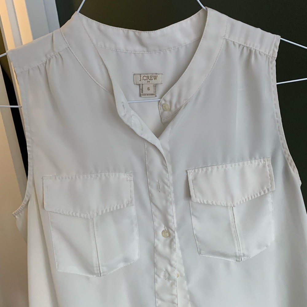 Cream washable silk tank with pockets